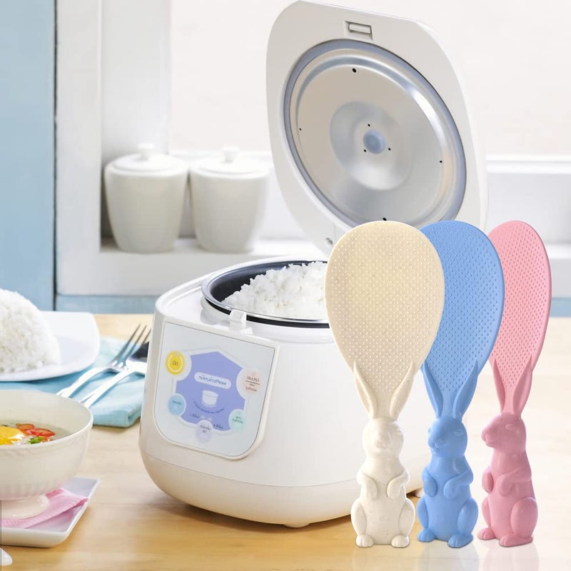 HengKe 3 Pieces Rabbit Shape Rice Paddle Bunny Cartoon Rice Spoon Non-stick Rice Spatula Stand-up Rice Spoon Paddle Standing Rice Cooker Spoon Stand-able Rice Serving Spoons Vertical Rice Scoop - Image 5
